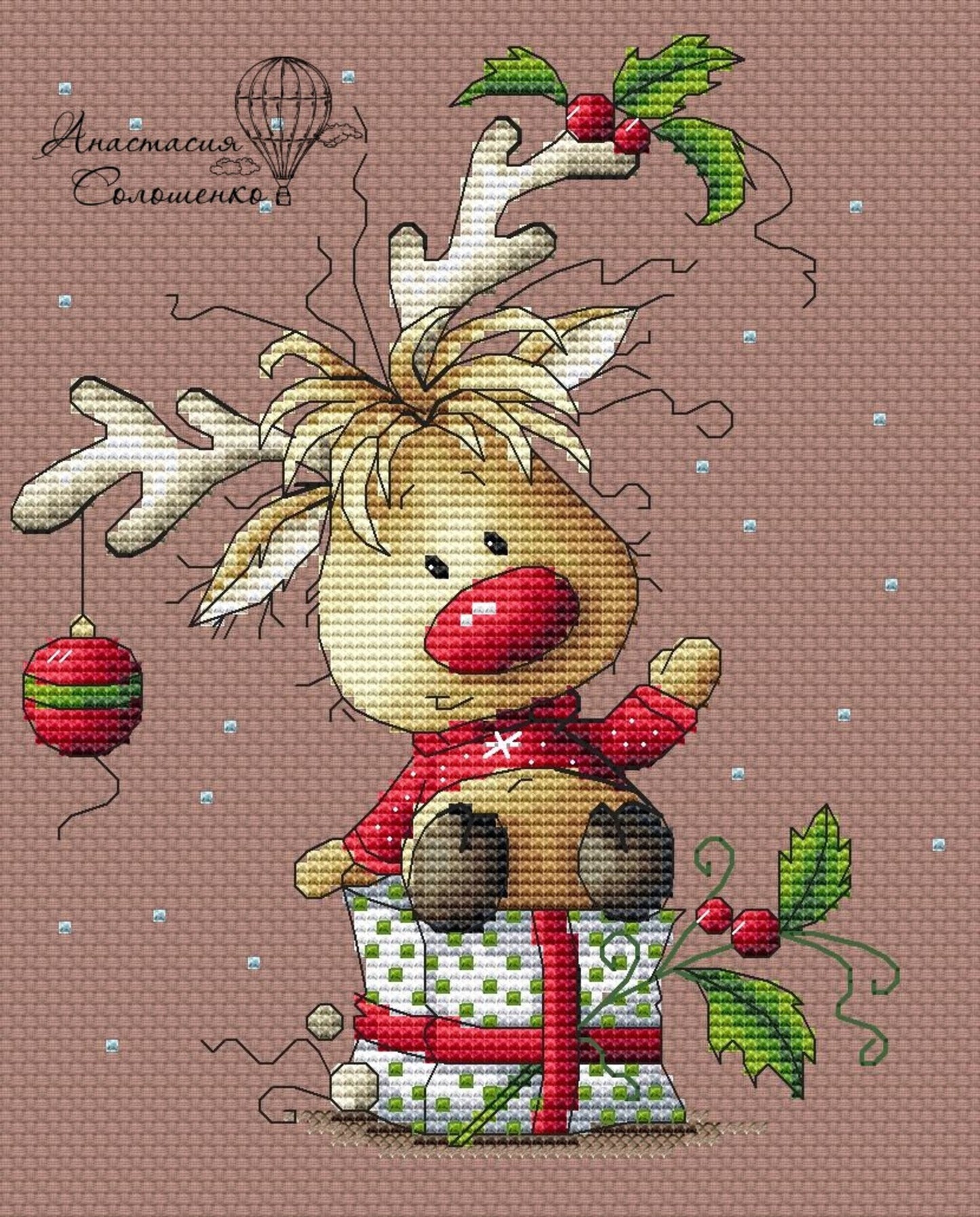 Cross-stitch scheme Christmas deer Embroidery pattern PDF