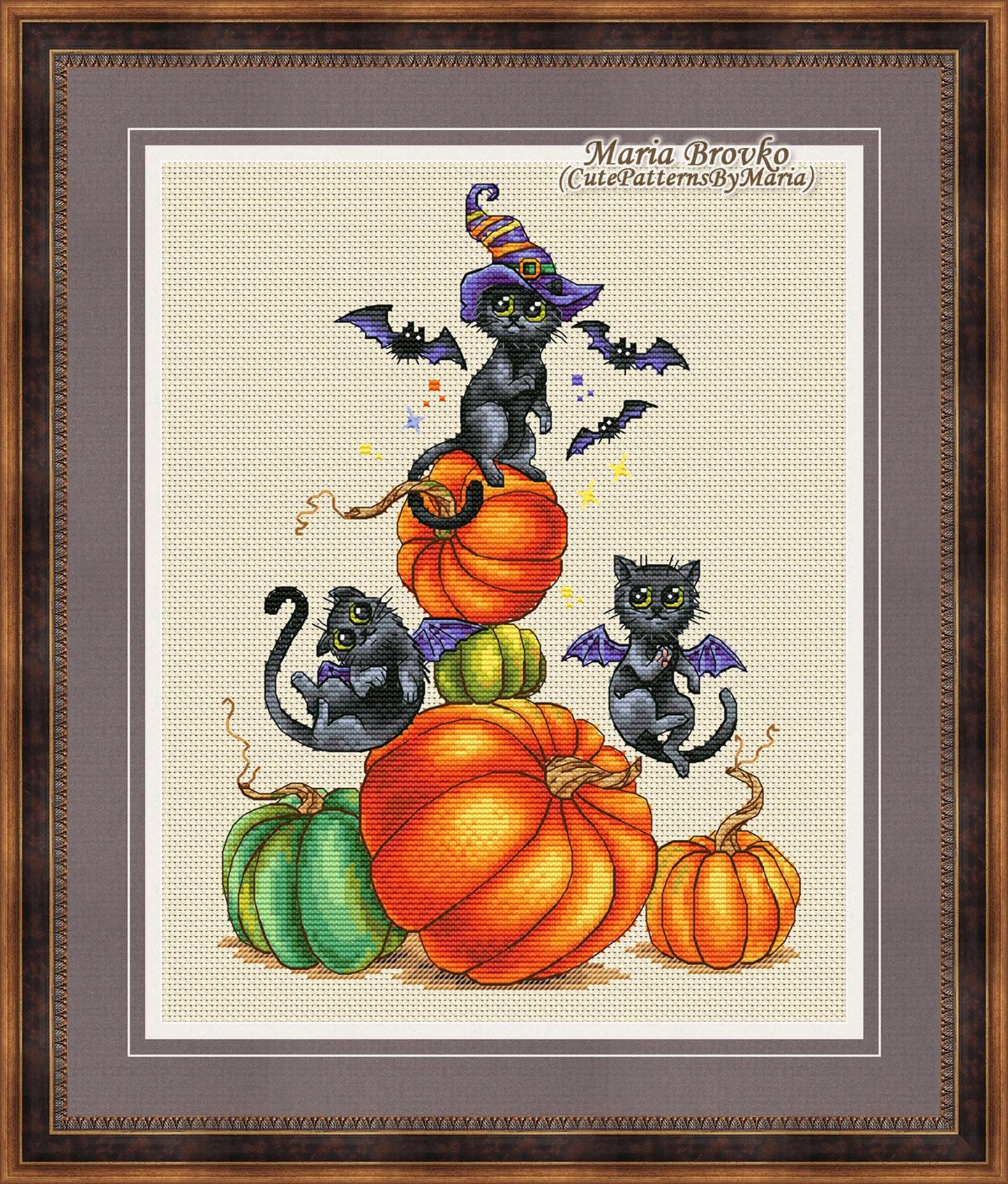 Halloween cross stitch pattern Cat witchcraft DMC Chart Printable PDF Instant Download