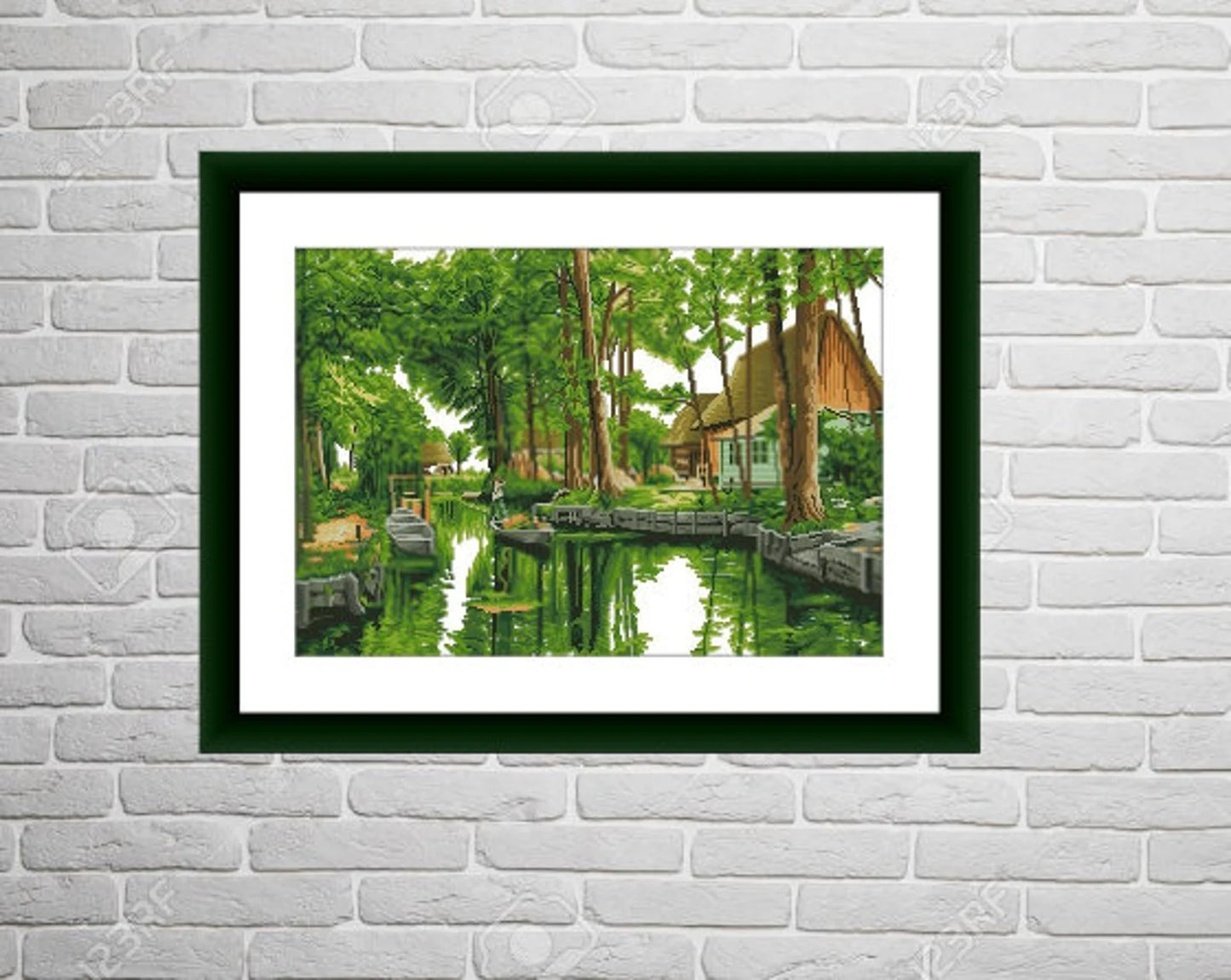 Woodland cottage PDF Counted cross stitch pattern Landscape Digital cross stitch chart Fall season PDF xstitch pattern instant download