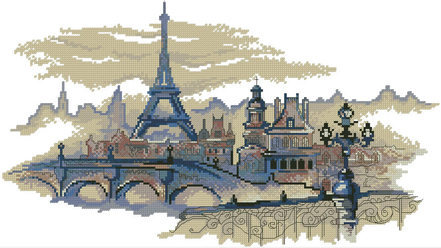 Paris city PDF Counted cross stitch pattern Paris cafe Digital cross stitch chart european city cross stitch pattern instant download