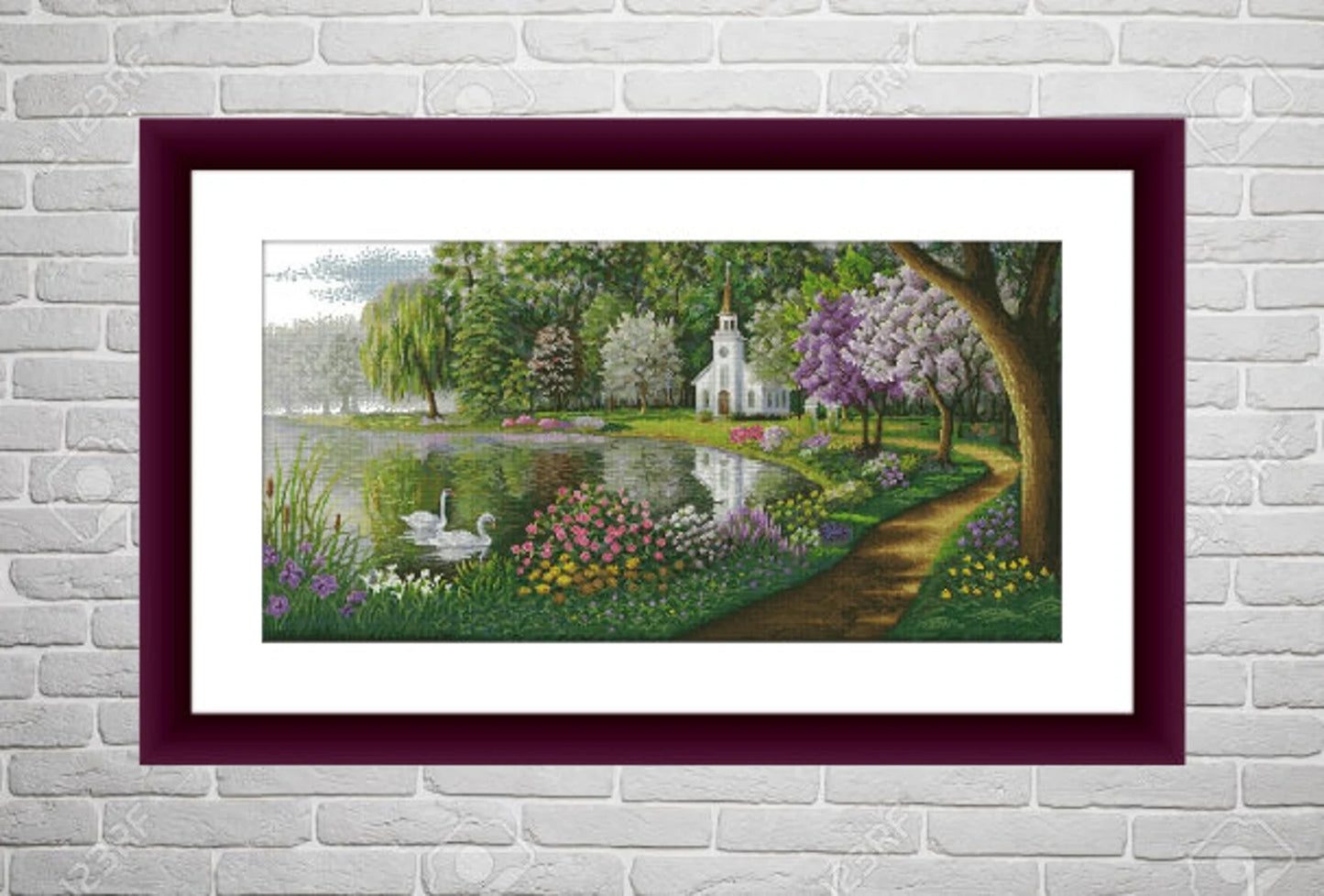Lakeside village Counted cross stitch pdf pattern cottage Digital cross stitch chart city large cross stitch pattern instant download