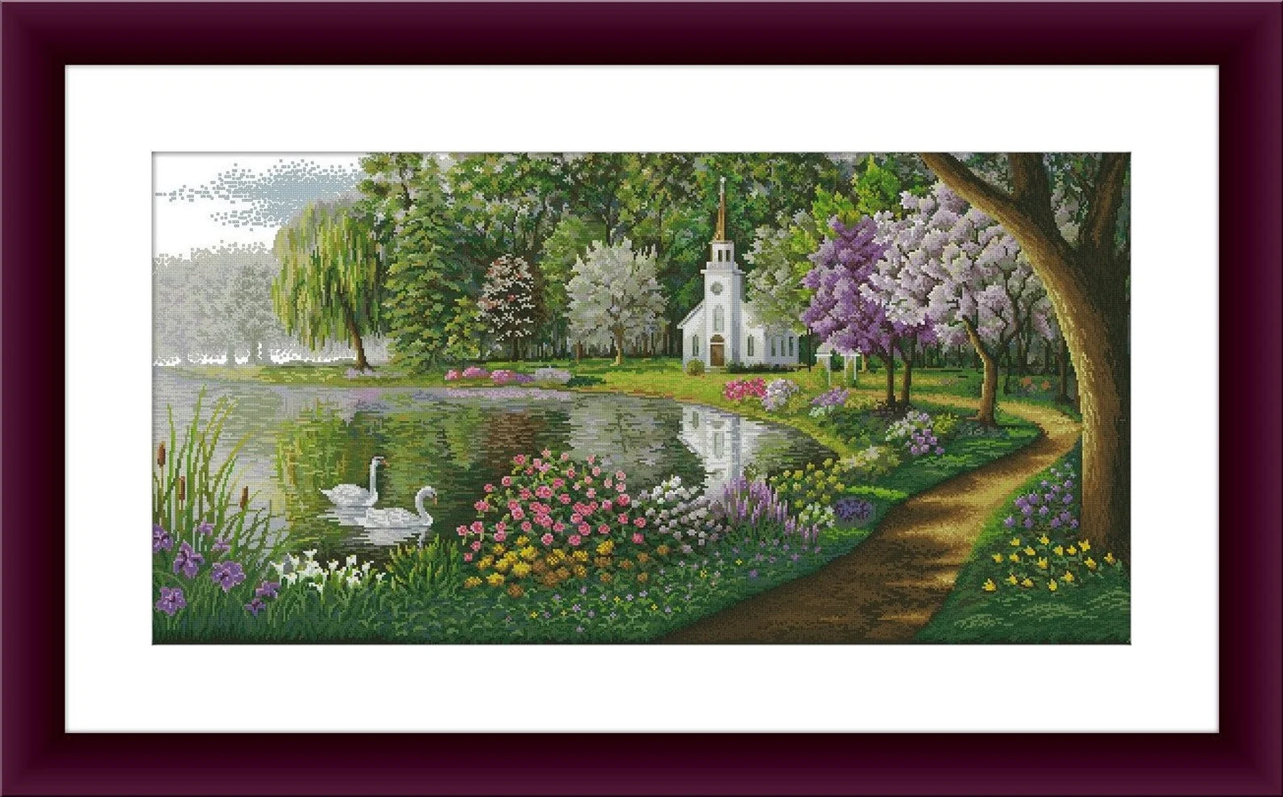 Lakeside village Counted cross stitch pdf pattern cottage Digital cross stitch chart city large cross stitch pattern instant download
