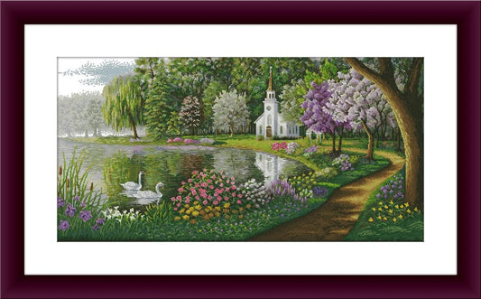 Lakeside village Counted cross stitch pdf pattern cottage Digital cross stitch chart city large cross stitch pattern instant download