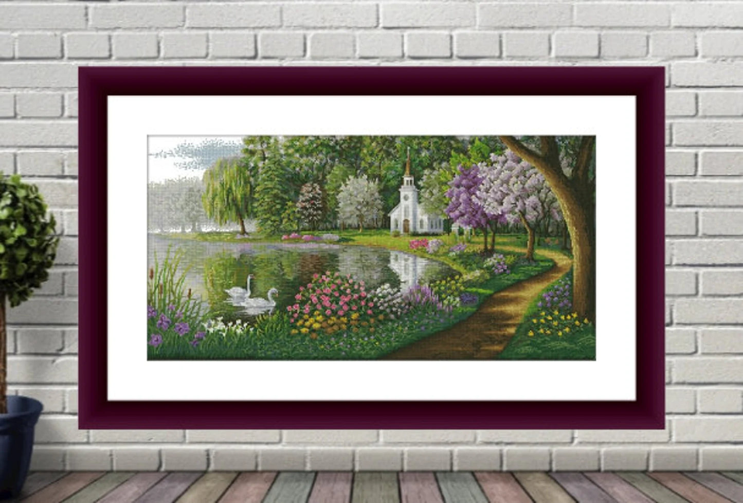 Lakeside village Counted cross stitch pdf pattern cottage Digital cross stitch chart city large cross stitch pattern instant download