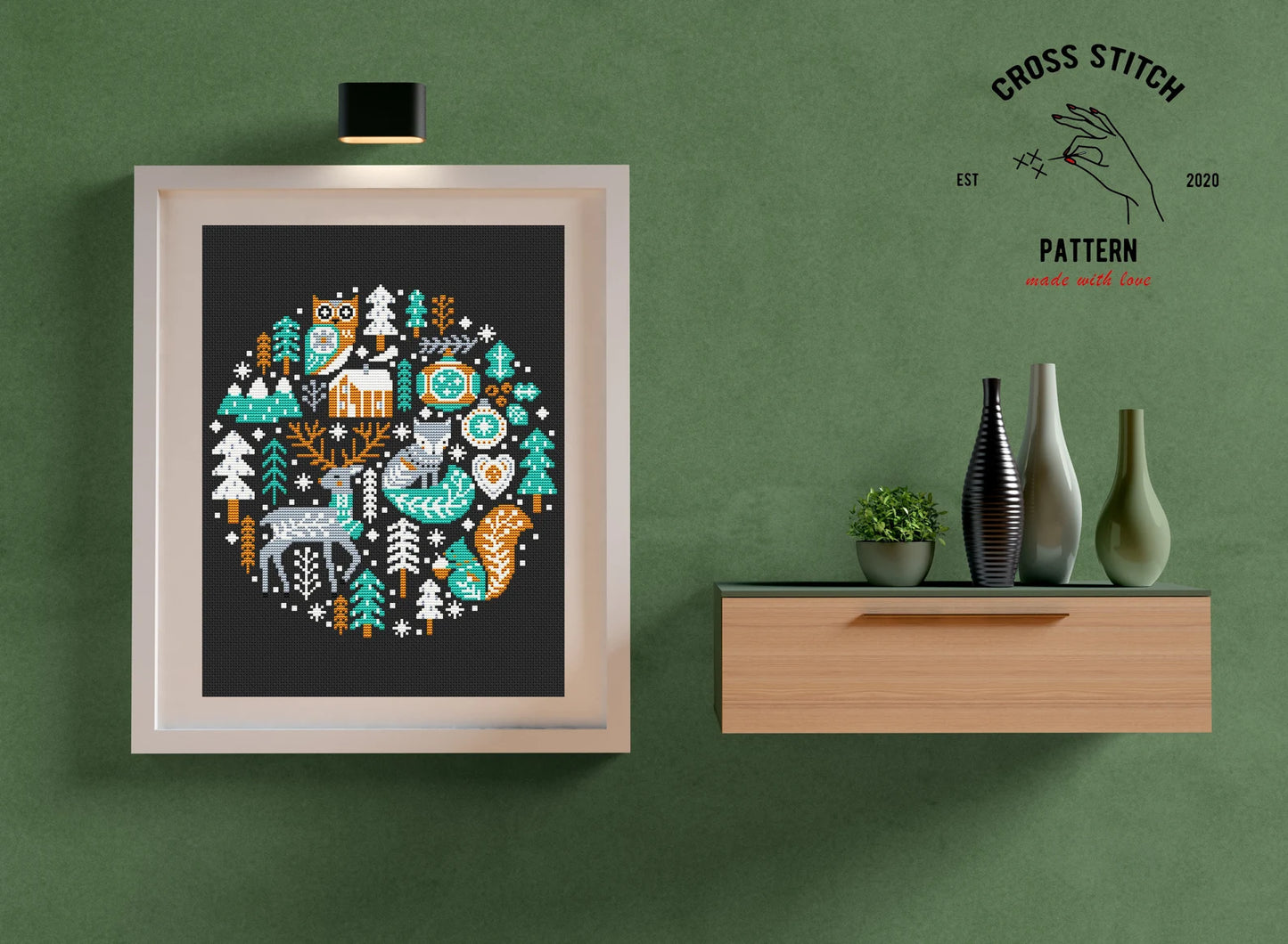 Scandinavian Christmas ornament cross stitch pattern Woodland animals Christmas decorations embroidery Nordic theme chart Holiday gift