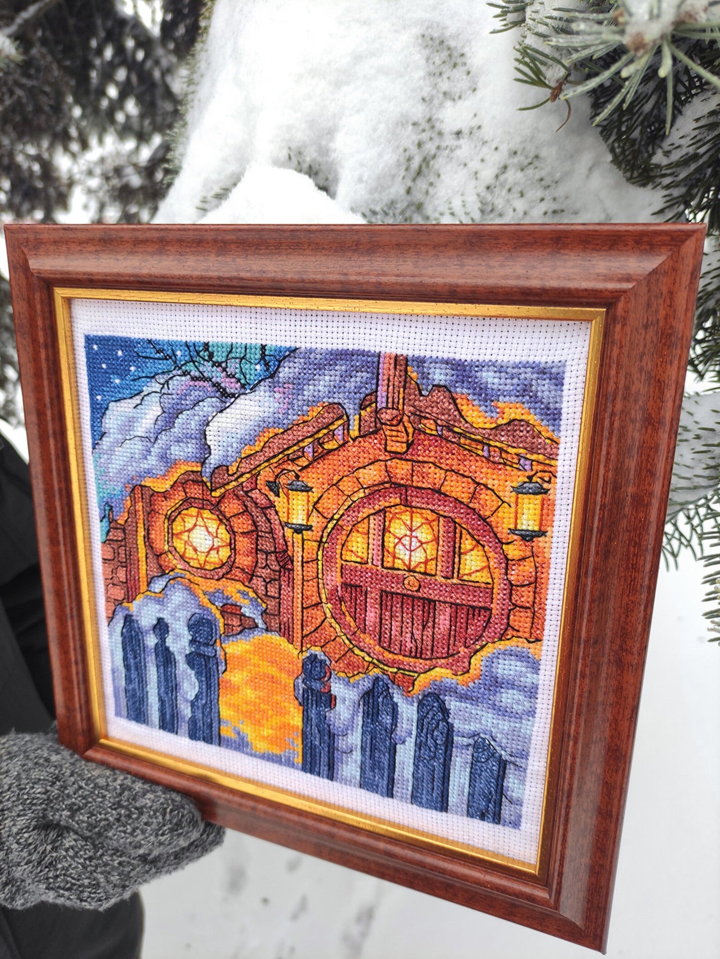Cross Stitch Pattern "Halfling's house in winter night" DMC Needlepoint Pattern Embroidery Chart Printable PDF Instant Download