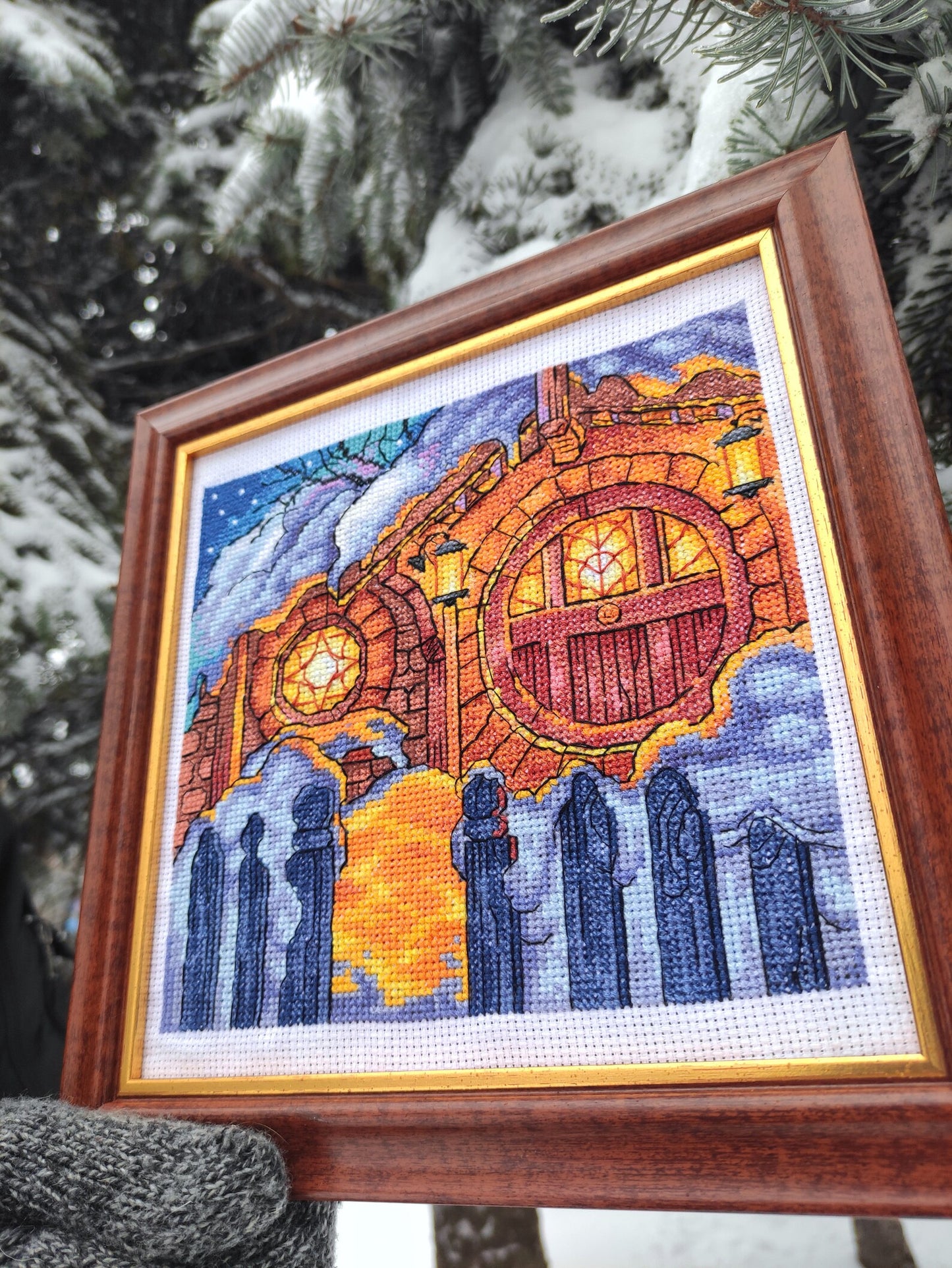 Cross Stitch Pattern "Halfling's house in winter night" DMC Needlepoint Pattern Embroidery Chart Printable PDF Instant Download
