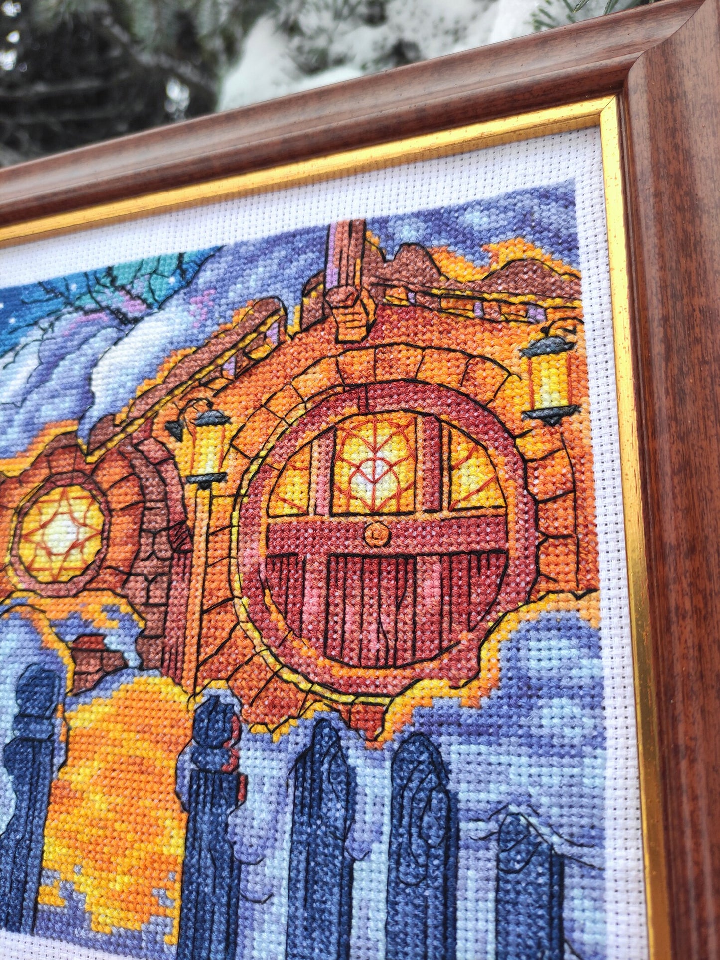 Cross Stitch Pattern "Halfling's house in winter night" DMC Needlepoint Pattern Embroidery Chart Printable PDF Instant Download