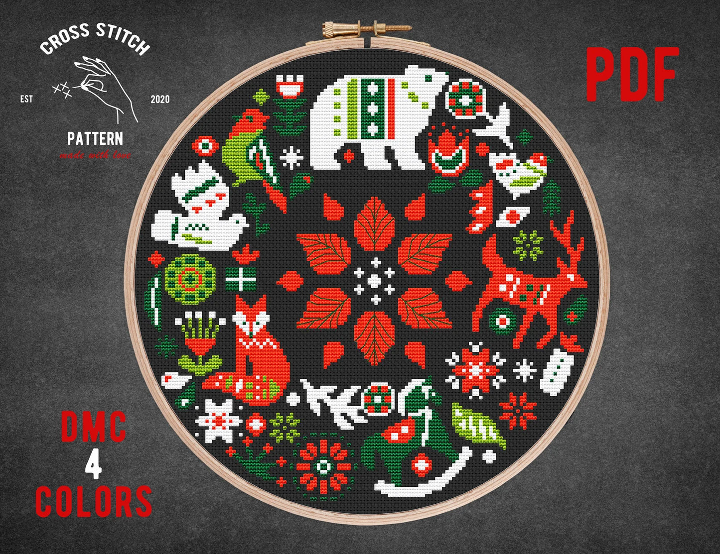 SET OF 5 Scandinavian cross stitch pattern Nordic cross stitch Advent calendar embroidery Christmas ornament Folk theme Holiday home decor