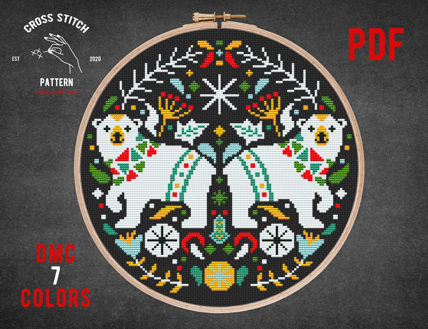 Scandinavian cross stitch pattern Advent calendar Nordic cross stitch Norway Christmas ornament Woodland Folk theme Holiday home decor