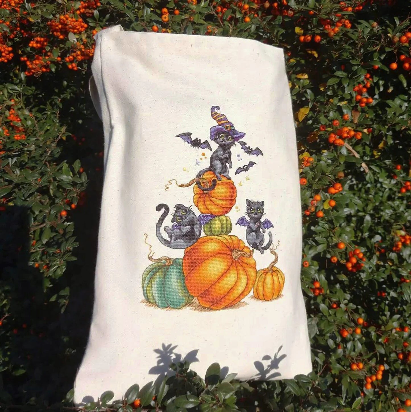 Halloween cross stitch pattern Cat witchcraft DMC Chart Printable PDF Instant Download