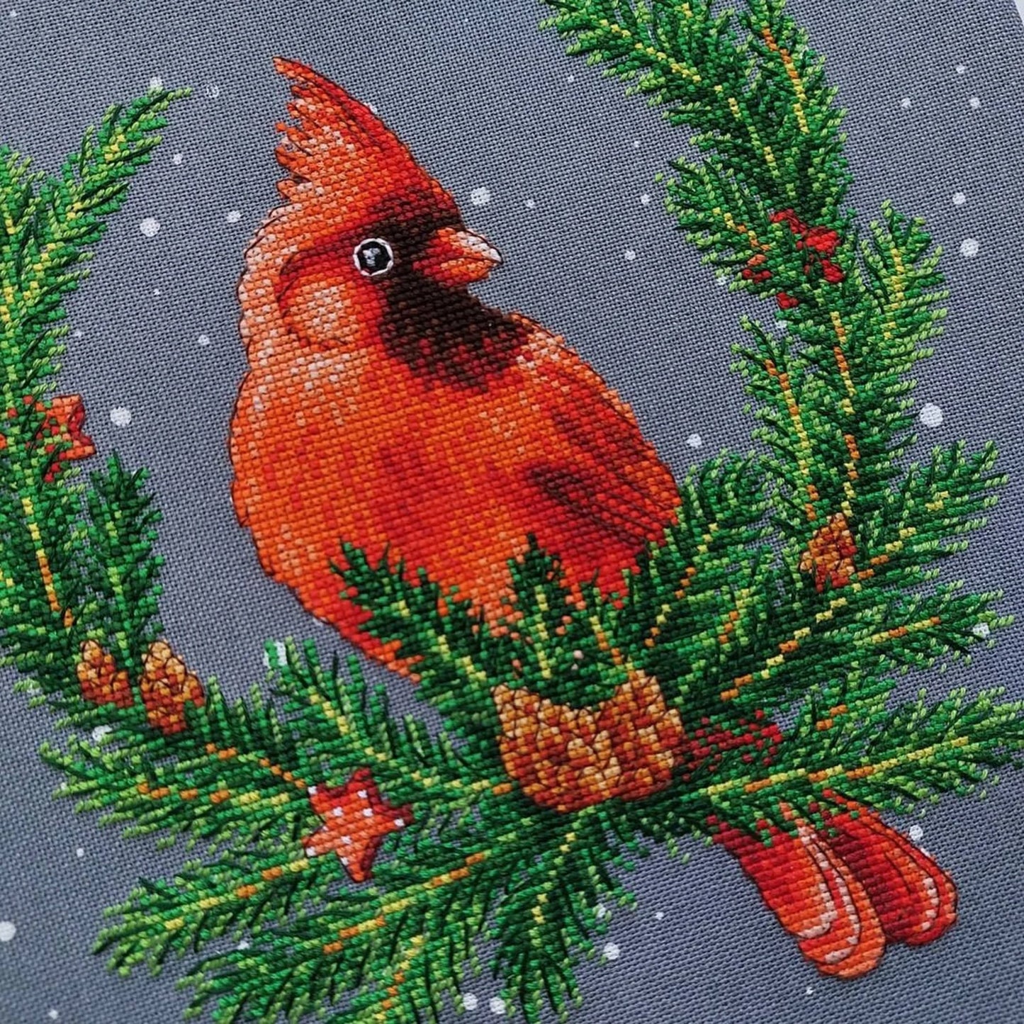 Cross Stitch Christmas Decor Spruce wreath with cardinal DMC Chart Printable PDF Instant Download