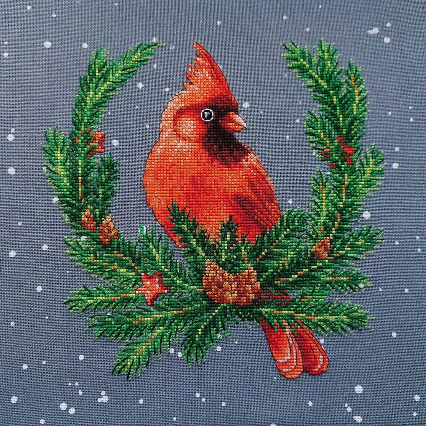Cross Stitch Christmas Decor Spruce wreath with cardinal DMC Chart Printable PDF Instant Download
