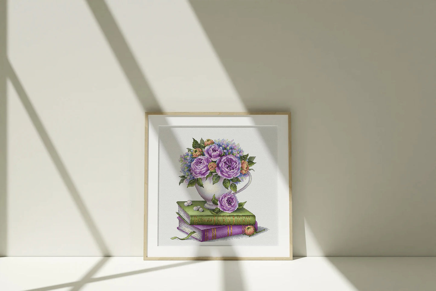 Rose Cross Stitch Pattern PDF, Book Cross Stitch Pattern, Flower Counted Cross Stitch Instant Download, Floral Bouquet, Home Decor Wall Art