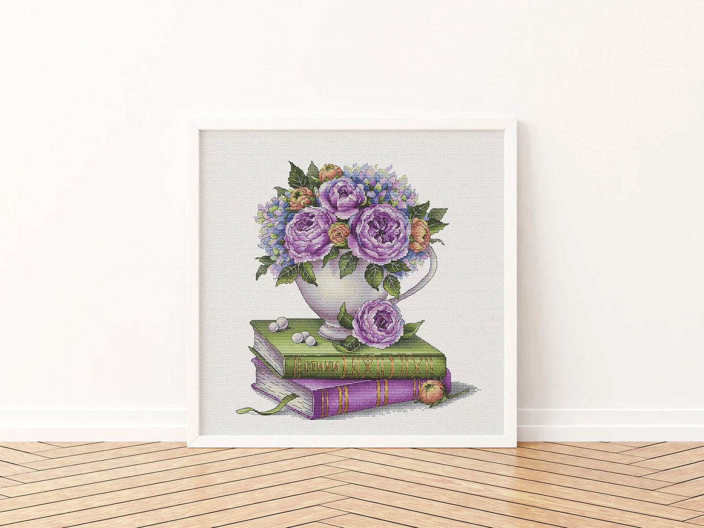 Rose Cross Stitch Pattern PDF, Book Cross Stitch Pattern, Flower Counted Cross Stitch Instant Download, Floral Bouquet, Home Decor Wall Art
