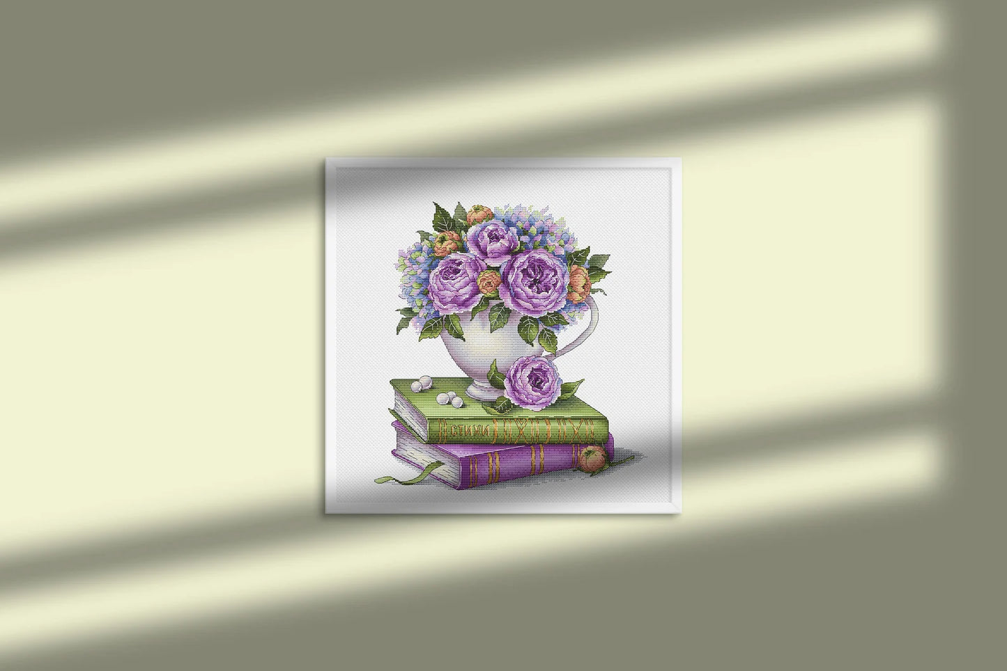 Rose Cross Stitch Pattern PDF, Book Cross Stitch Pattern, Flower Counted Cross Stitch Instant Download, Floral Bouquet, Home Decor Wall Art