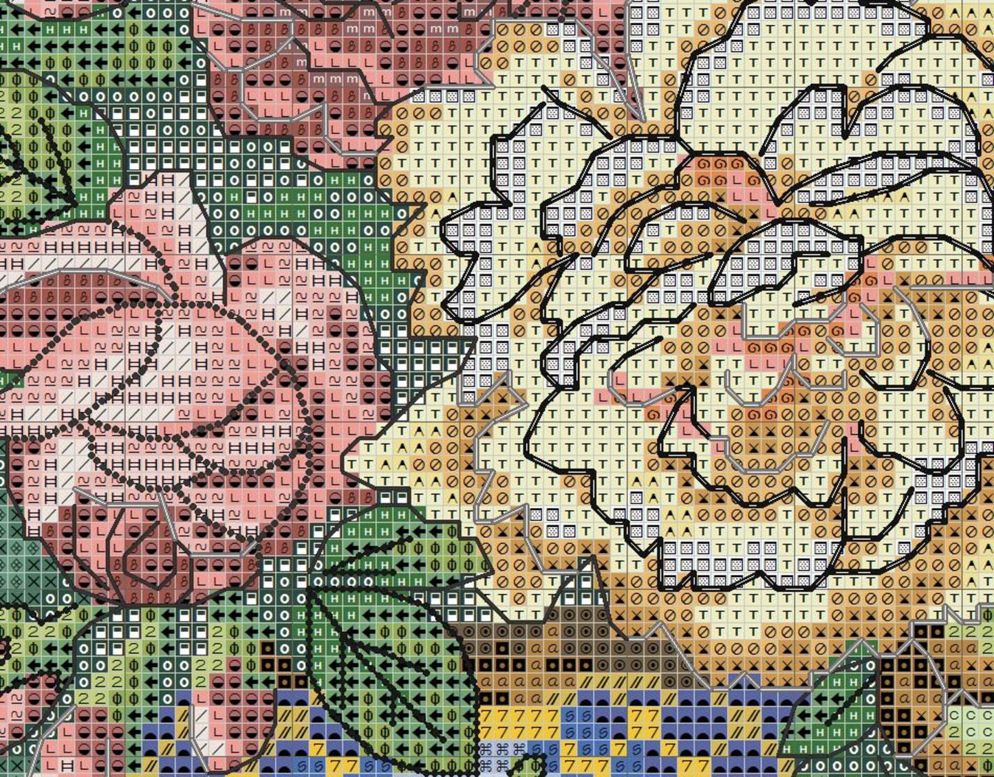 Cross Stitch Pattern Oriental Splendor PDF Digital Pattern Wild Flowers Pattern Bouquet Oriental vase Embroidery Needlepoint Chart Download