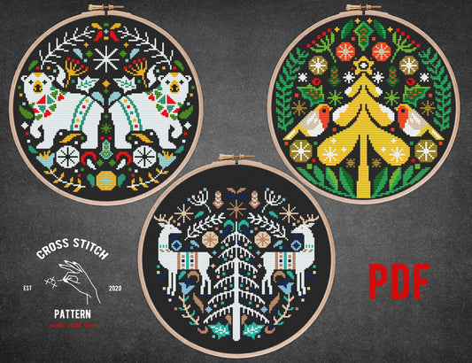 Scandinavian cross stitch pattern Advent calendar Nordic cross stitch Norway Christmas ornament Woodland Folk theme Holiday home decor
