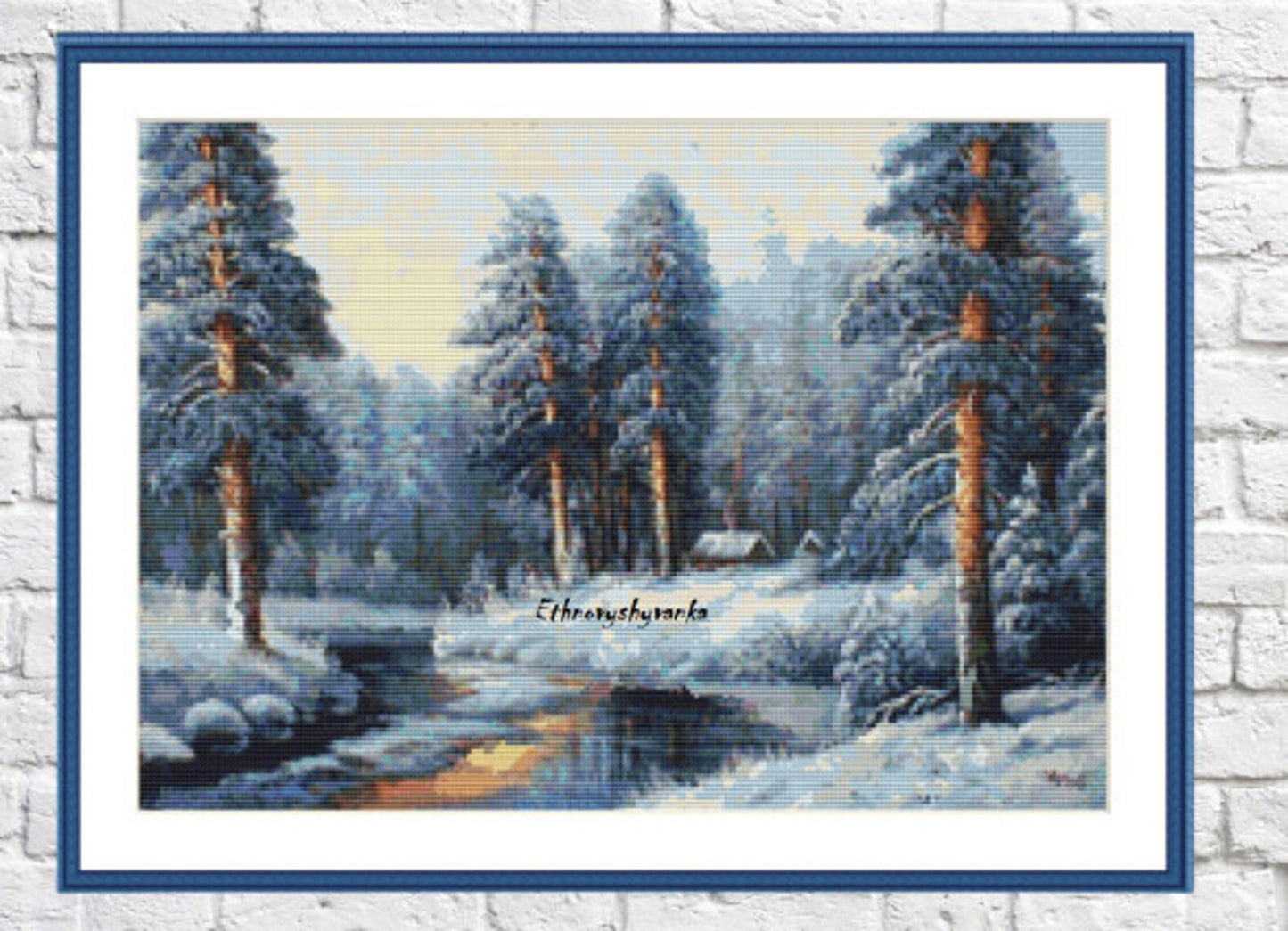 Winter Landscape Counted cross stitch pattern winter landscape Digital cross stitch chart winter woodland PDF christmas cross stitch pattern