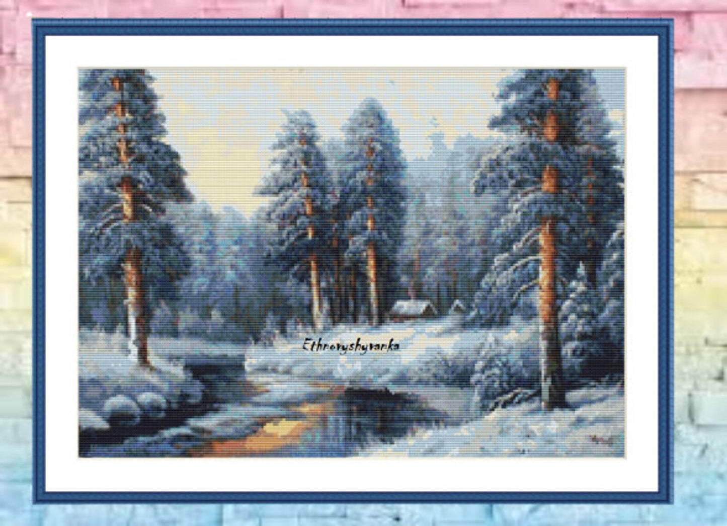 Winter Landscape Counted cross stitch pattern winter landscape Digital cross stitch chart winter woodland PDF christmas cross stitch pattern