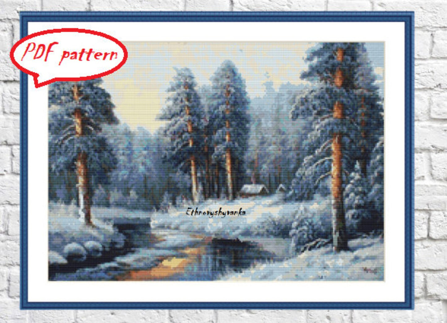 Winter Landscape Counted cross stitch pattern winter landscape Digital cross stitch chart winter woodland PDF christmas cross stitch pattern