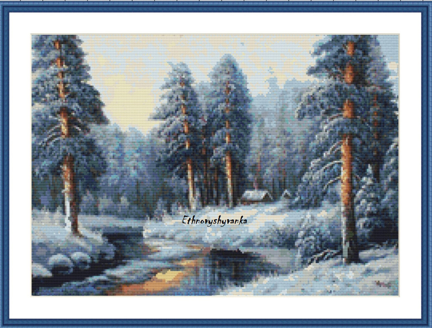 Winter Landscape Counted cross stitch pattern winter landscape Digital cross stitch chart winter woodland PDF christmas cross stitch pattern