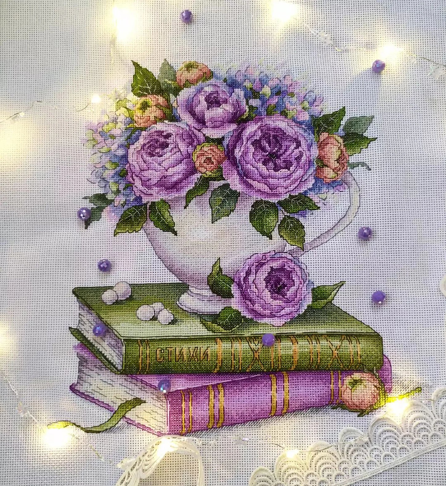 Rose Cross Stitch Pattern PDF, Book Cross Stitch Pattern, Flower Counted Cross Stitch Instant Download, Floral Bouquet, Home Decor Wall Art