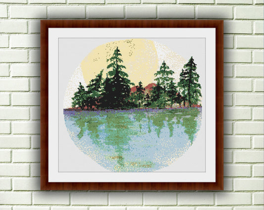 Watercolor Summer Sea Landscape Counted Cross Stitch PDF Pattern, Summer Seascape Cross Stitch Pattern, Instant Download PDF Pattern