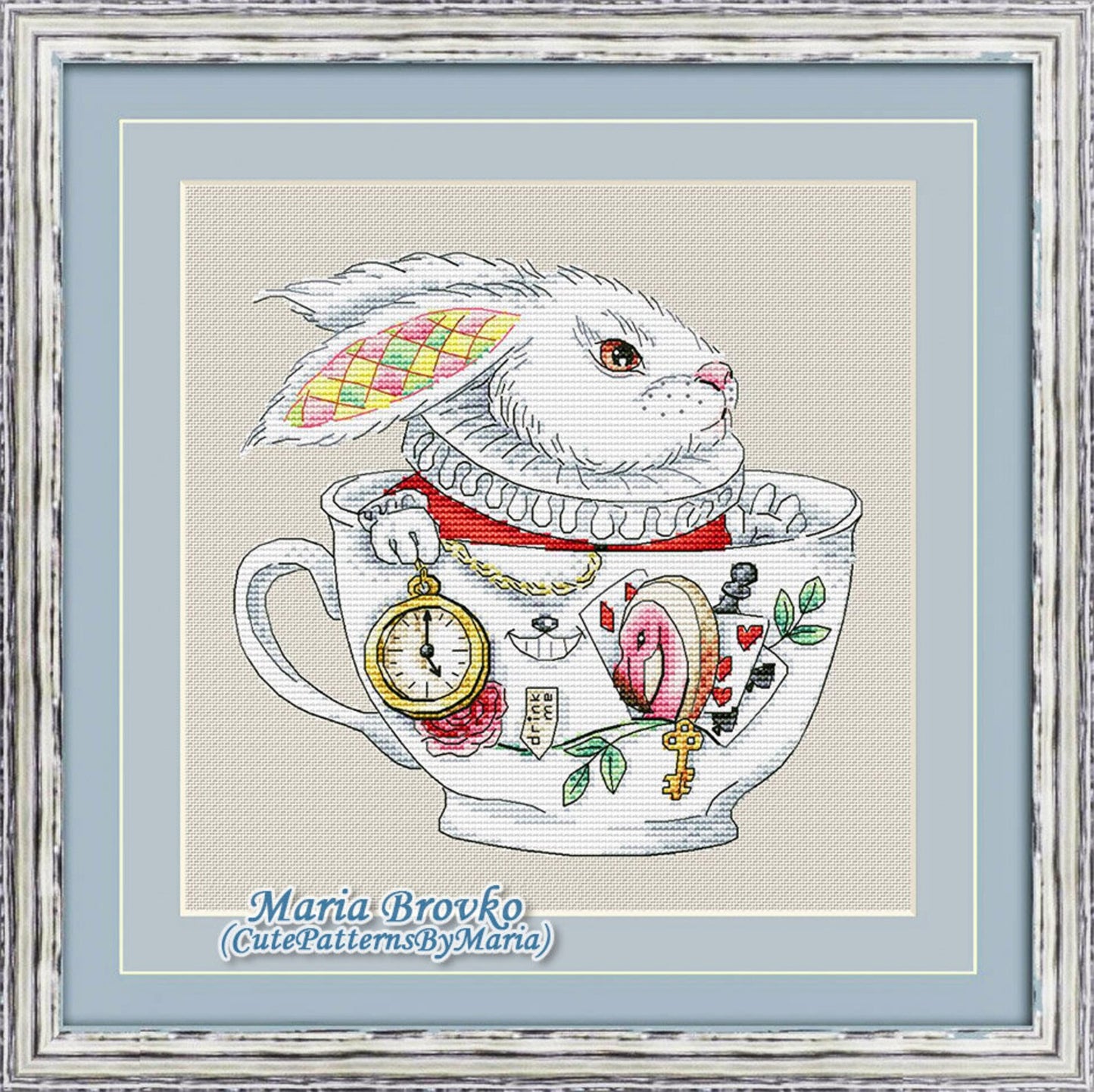 Cross Stitch Pattern White Rabbit (Alice in Wonderland) DMC Embroidery Chart Printable PDF Instant Download