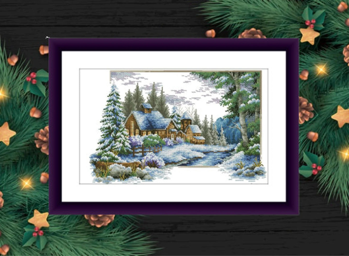 Winter Landscape Counted cross stitch pattern winter landscape Digital cross stitch chart winter woodland PDF christmas cross stitch pattern