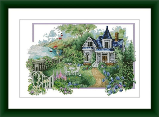 Summer cottage Counted cross stitch pdf pattern village cottage Digital cross stitch chart fall cross stitch pattern instant download
