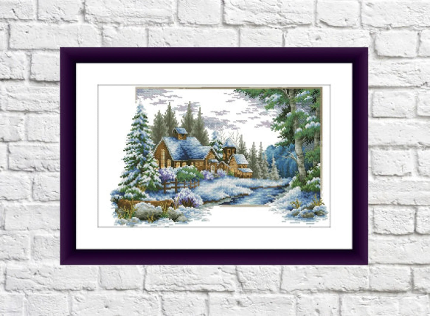 Winter Landscape Counted cross stitch pattern winter landscape Digital cross stitch chart winter woodland PDF christmas cross stitch pattern