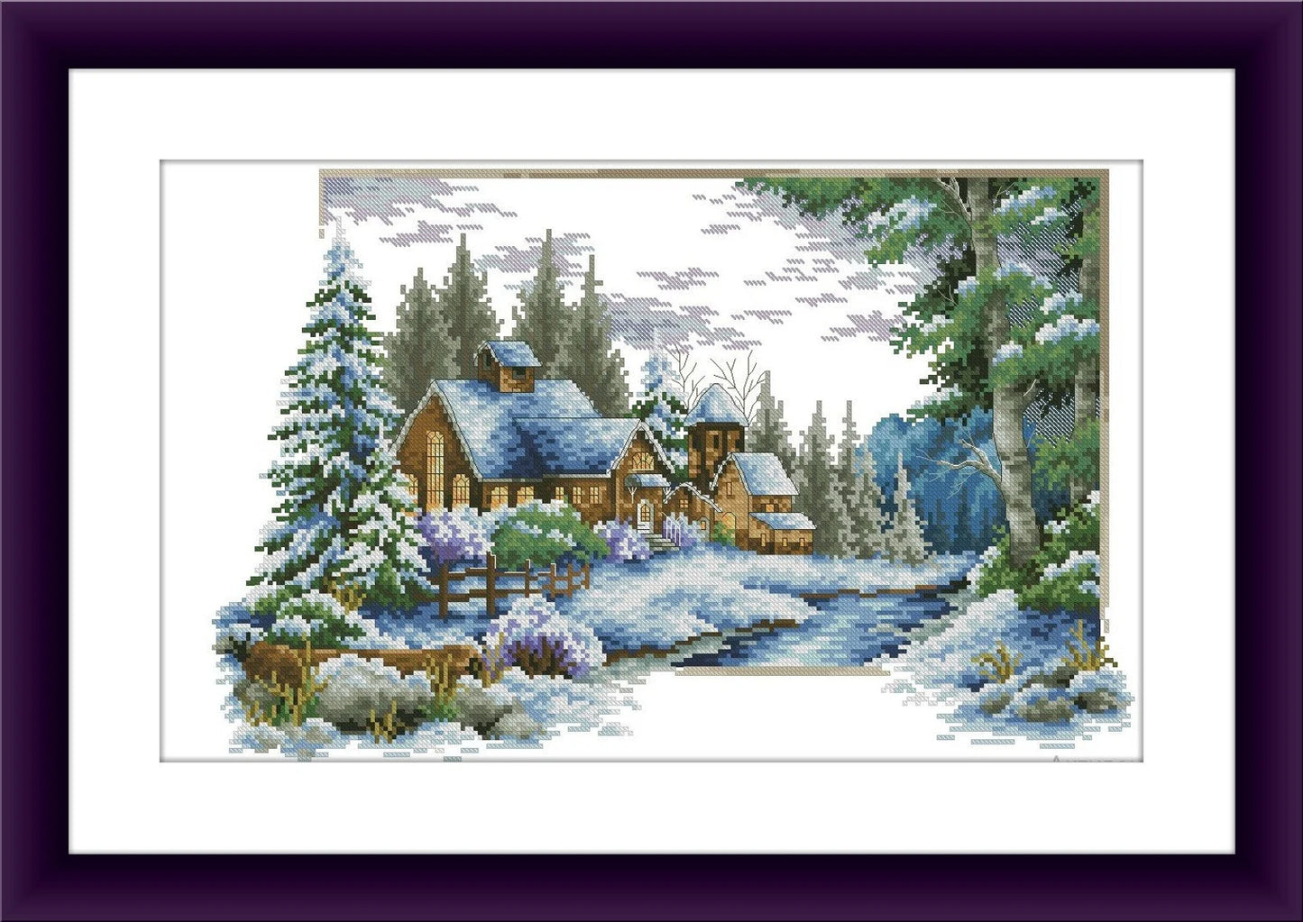 Winter Landscape Counted cross stitch pattern winter landscape Digital cross stitch chart winter woodland PDF christmas cross stitch pattern