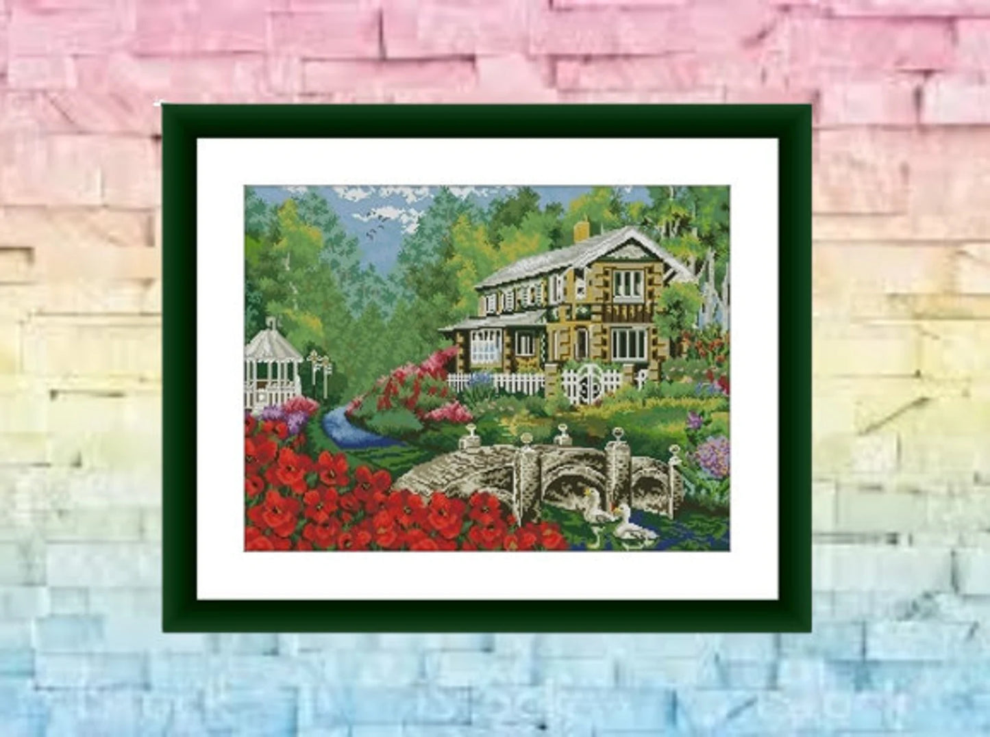 Summer cottage Counted cross stitch pdf pattern village cottage Digital cross stitch chart fall cross stitch pattern instant download