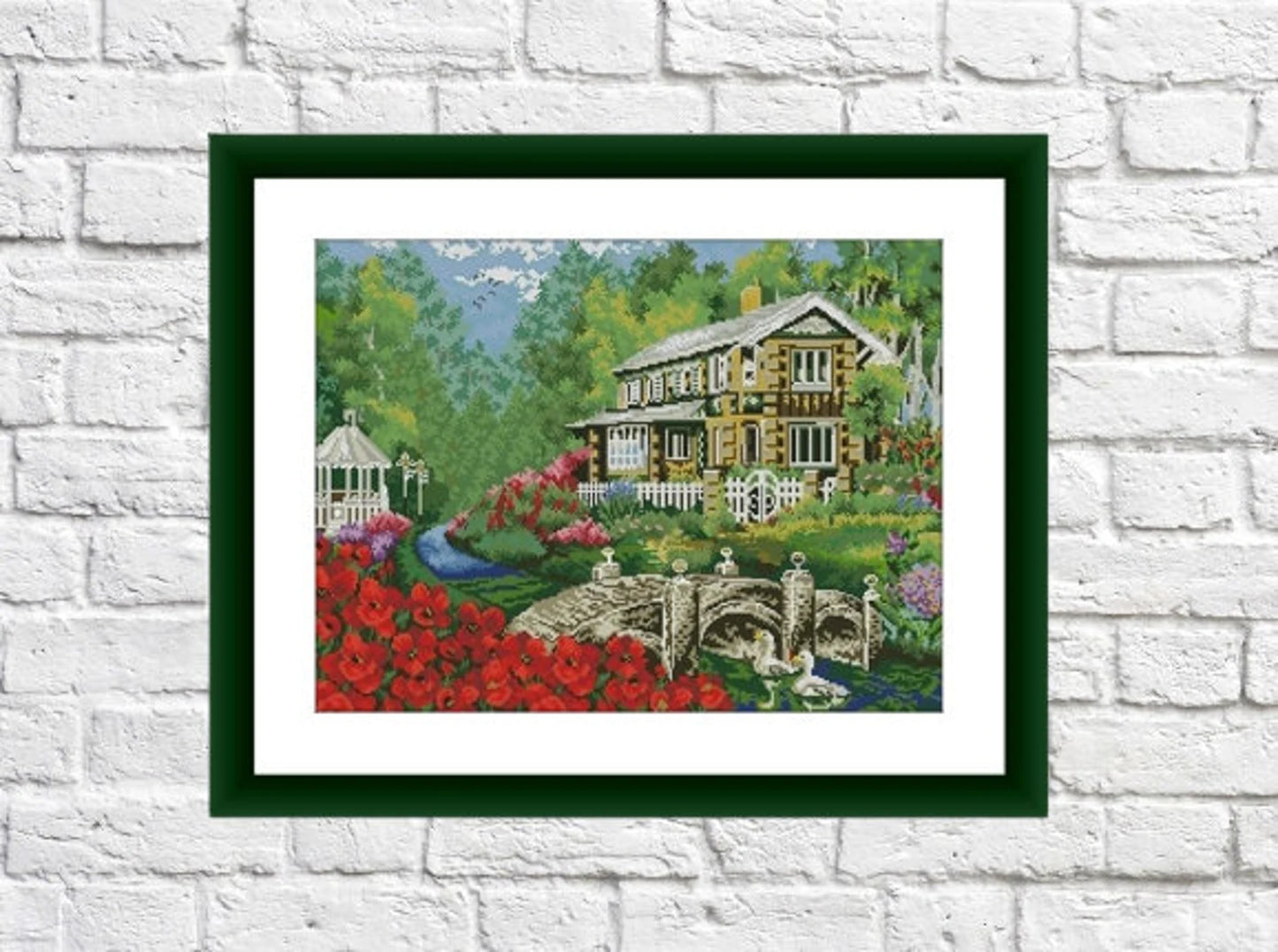 Summer cottage Counted cross stitch pdf pattern village cottage Digital cross stitch chart fall cross stitch pattern instant download