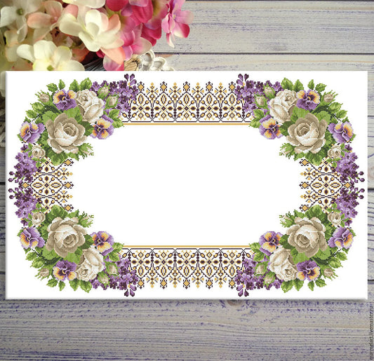 Tablecloth with roses Cross Stitch Pattern Kitchen Table Runner Cross Stitch Pattern Kitchen Decor Hand Embroidery Counted cross stitch
