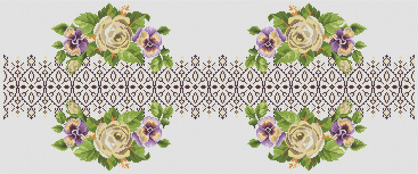 Tablecloth with roses Cross Stitch Pattern Kitchen Table Runner Cross Stitch Pattern Kitchen Decor Hand Embroidery Counted cross stitch