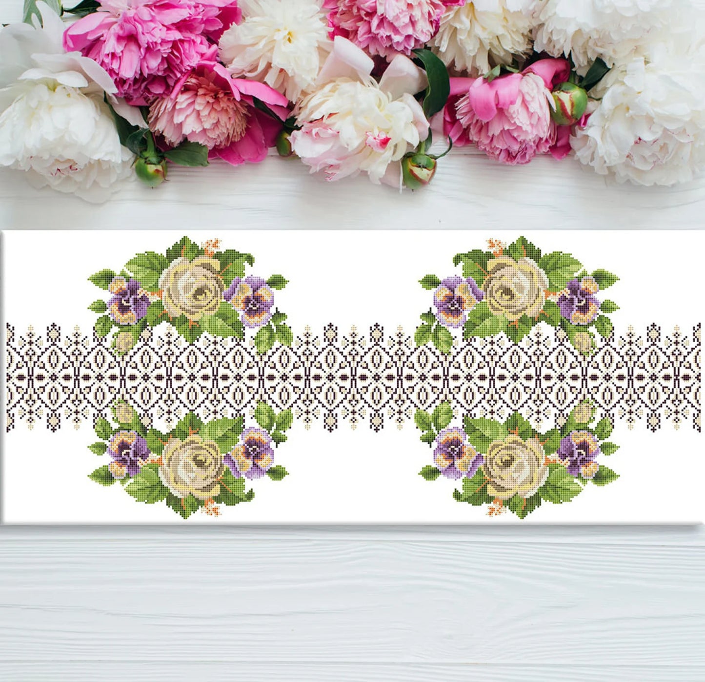 Tablecloth with roses Cross Stitch Pattern Kitchen Table Runner Cross Stitch Pattern Kitchen Decor Hand Embroidery Counted cross stitch