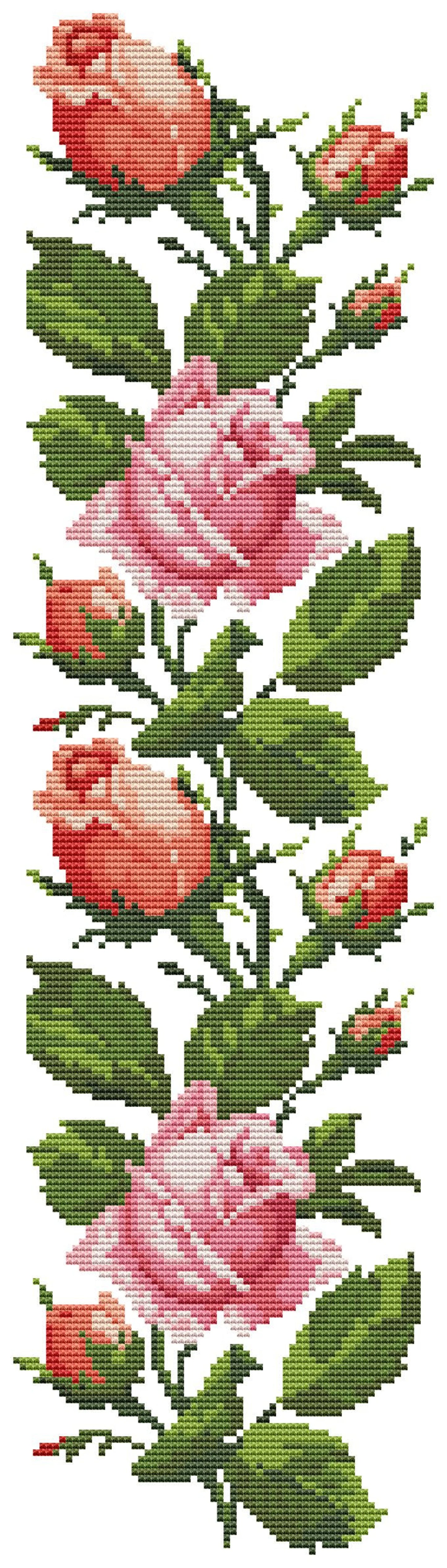 Tablecloth with pink roses Cross Stitch Pattern Kitchen Table Runner Cross Stitch Pattern Kitchen Decor Hand Embroidery Counted cross stitch
