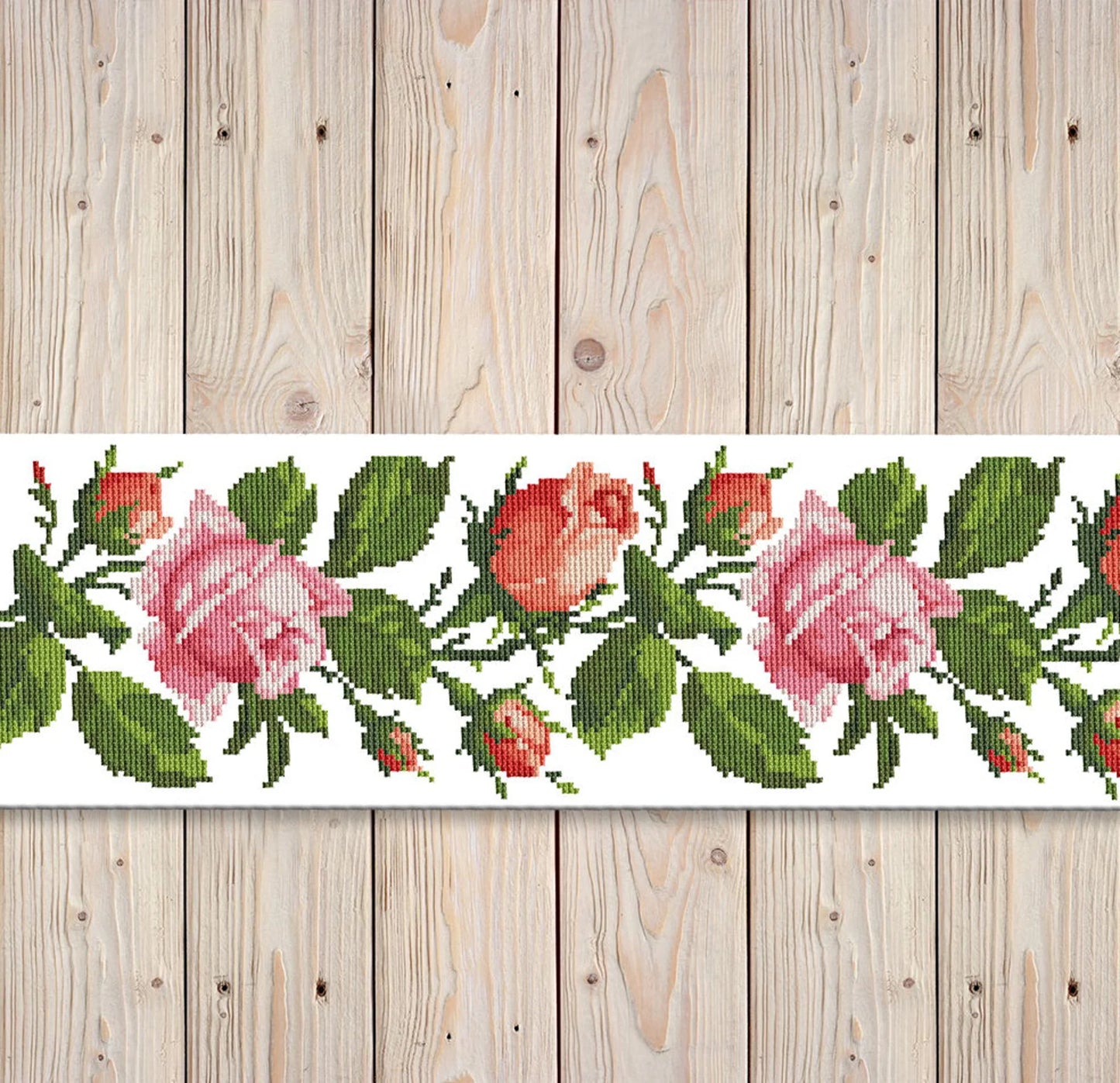 Tablecloth with pink roses Cross Stitch Pattern Kitchen Table Runner Cross Stitch Pattern Kitchen Decor Hand Embroidery Counted cross stitch