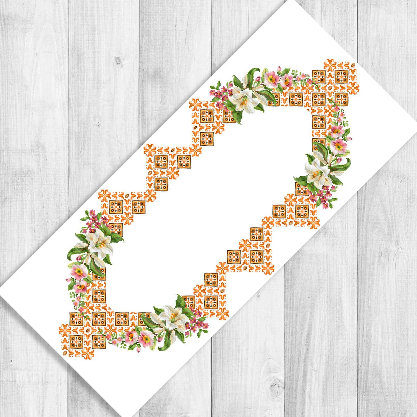 Tablecloth with lilies Cross Stitch Pattern Kitchen Table Runner Cross Stitch Pattern Kitchen Decor Hand Embroidery Ukrainian Geometric