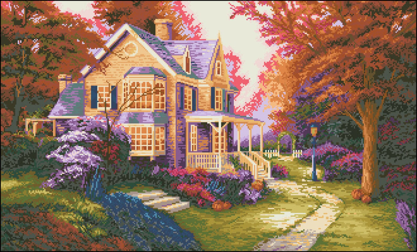 Cross stitch pattern Flowering House, floral cross stitch chart, nature embroidery, summer cross stitch, digital PDF file,house cross stitch