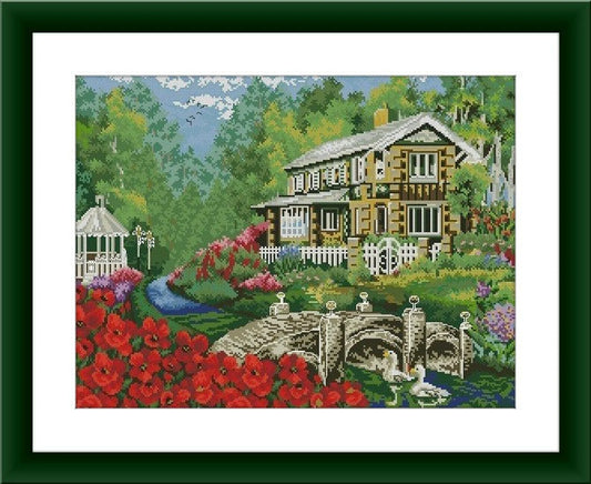 Summer cottage Counted cross stitch pdf pattern village cottage Digital cross stitch chart fall cross stitch pattern instant download