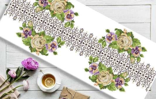 Tablecloth with roses Cross Stitch Pattern Kitchen Table Runner Cross Stitch Pattern Kitchen Decor Hand Embroidery Counted cross stitch