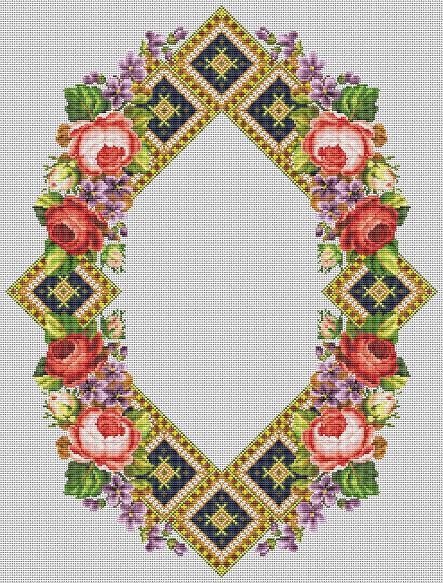 Tablecloth with red roses Cross Stitch Pattern Kitchen Table Runner Cross Stitch Pattern Kitchen Decor Hand Embroidery Counted cross stitch