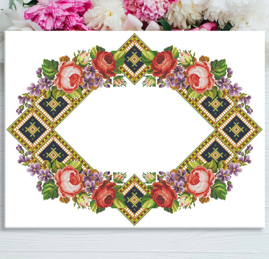 Tablecloth with red roses Cross Stitch Pattern Kitchen Table Runner Cross Stitch Pattern Kitchen Decor Hand Embroidery Counted cross stitch