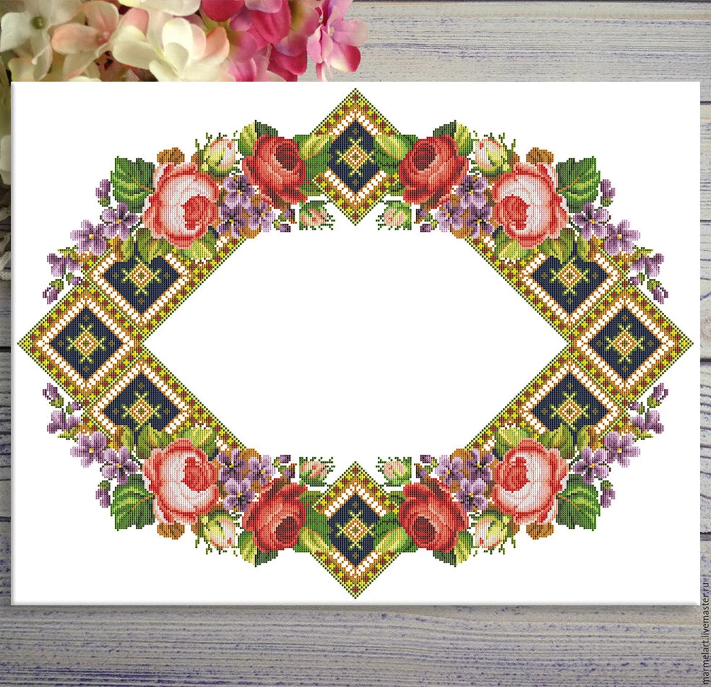 Tablecloth with red roses Cross Stitch Pattern Kitchen Table Runner Cross Stitch Pattern Kitchen Decor Hand Embroidery Counted cross stitch