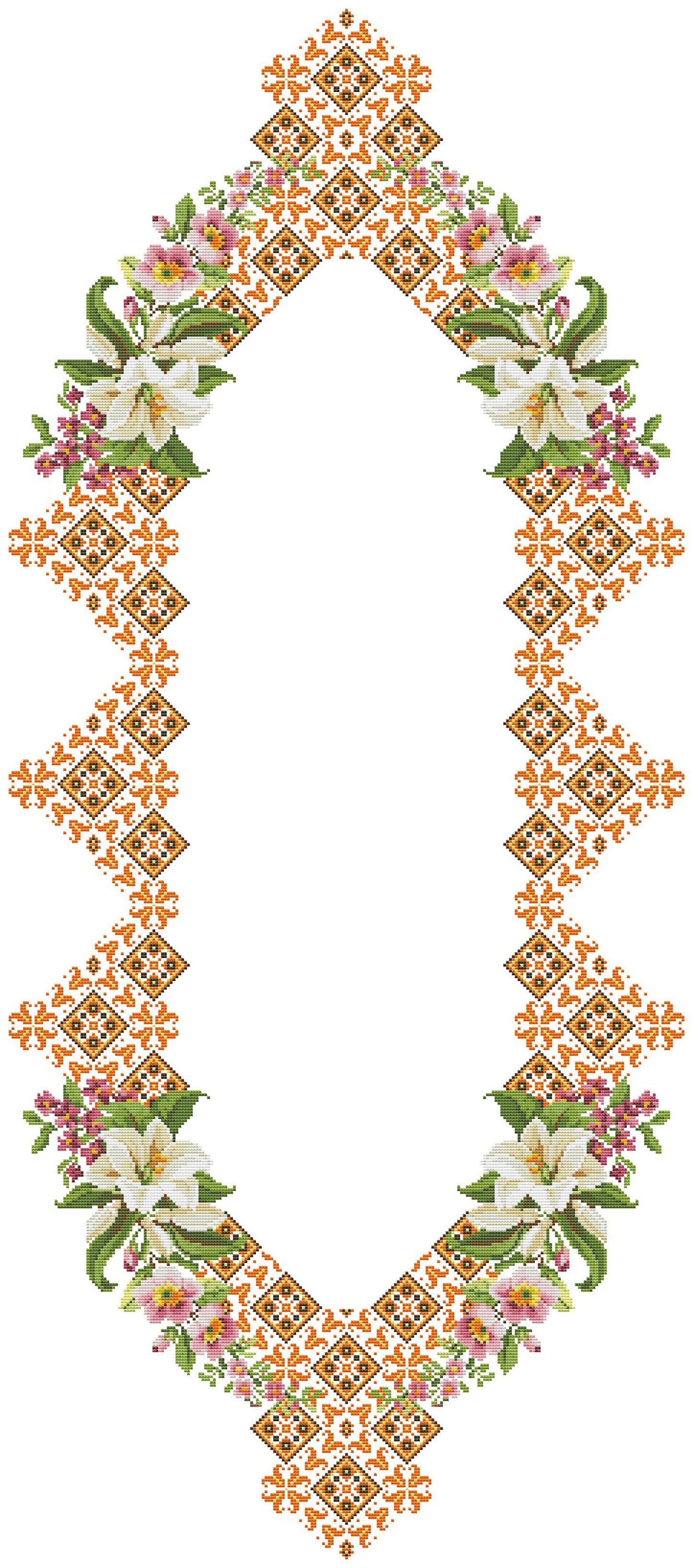 Tablecloth with lilies Cross Stitch Pattern Kitchen Table Runner Cross Stitch Pattern Kitchen Decor Hand Embroidery Ukrainian Geometric