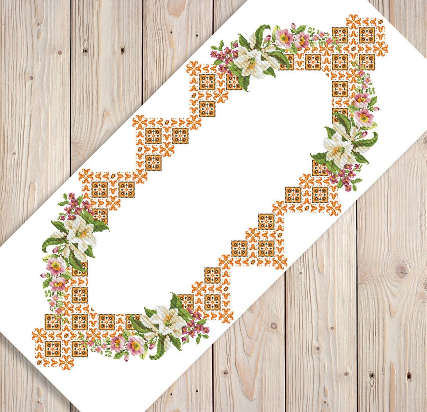 Tablecloth with lilies Cross Stitch Pattern Kitchen Table Runner Cross Stitch Pattern Kitchen Decor Hand Embroidery Ukrainian Geometric