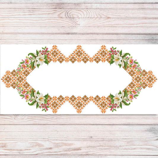 Tablecloth with lilies Cross Stitch Pattern Kitchen Table Runner Cross Stitch Pattern Kitchen Decor Hand Embroidery Ukrainian Geometric